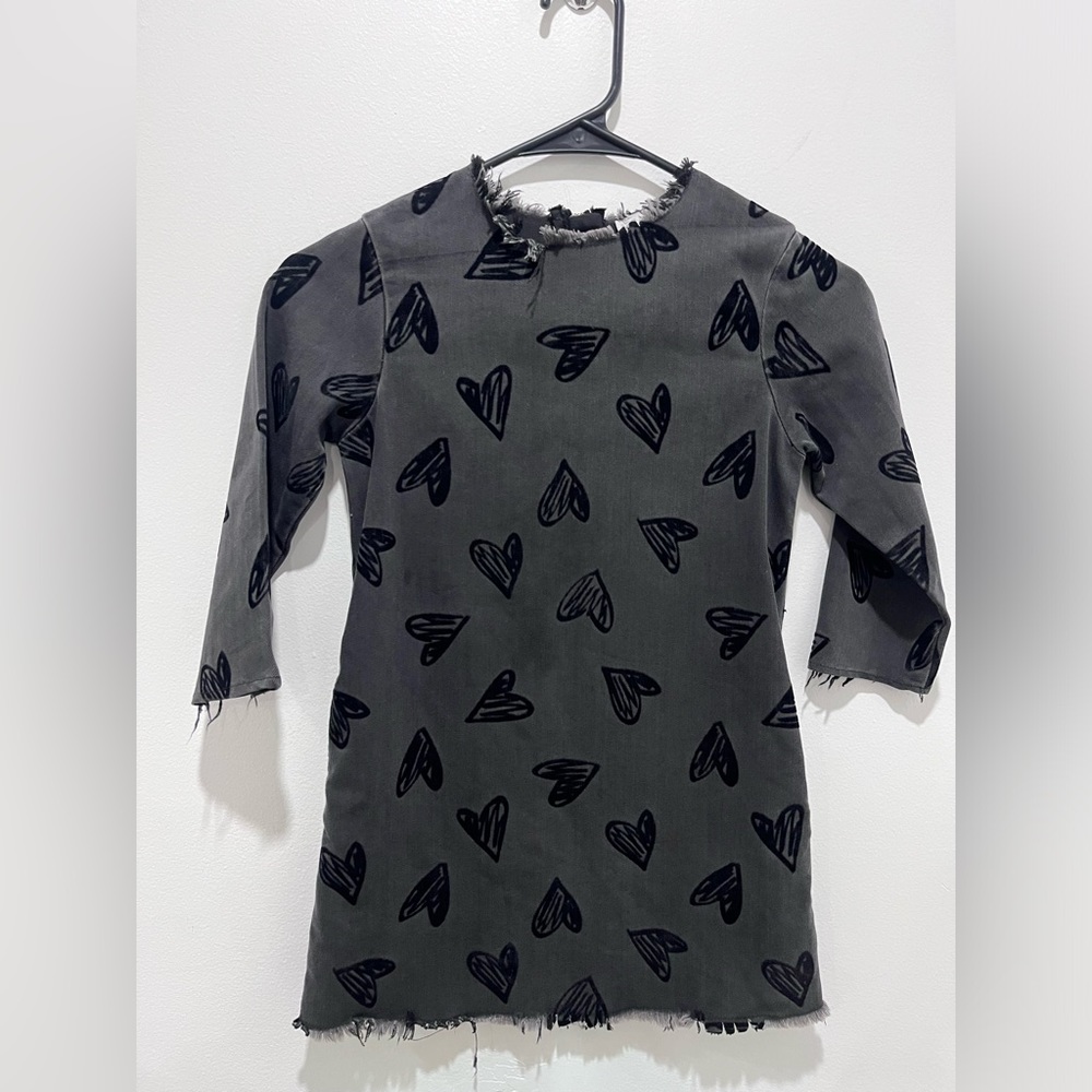 Stella McCartney Kids Sweet Flocked Heart Distressed Denim Dress Size 6Y